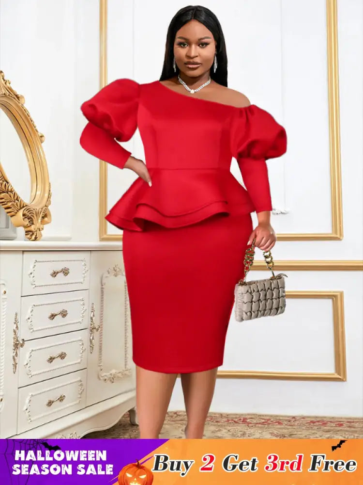 Women One Shoulder Red Dress Bodycon Christmas Party