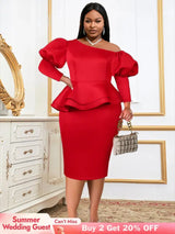 Women One Shoulder Red Dress Bodycon Christmas Party