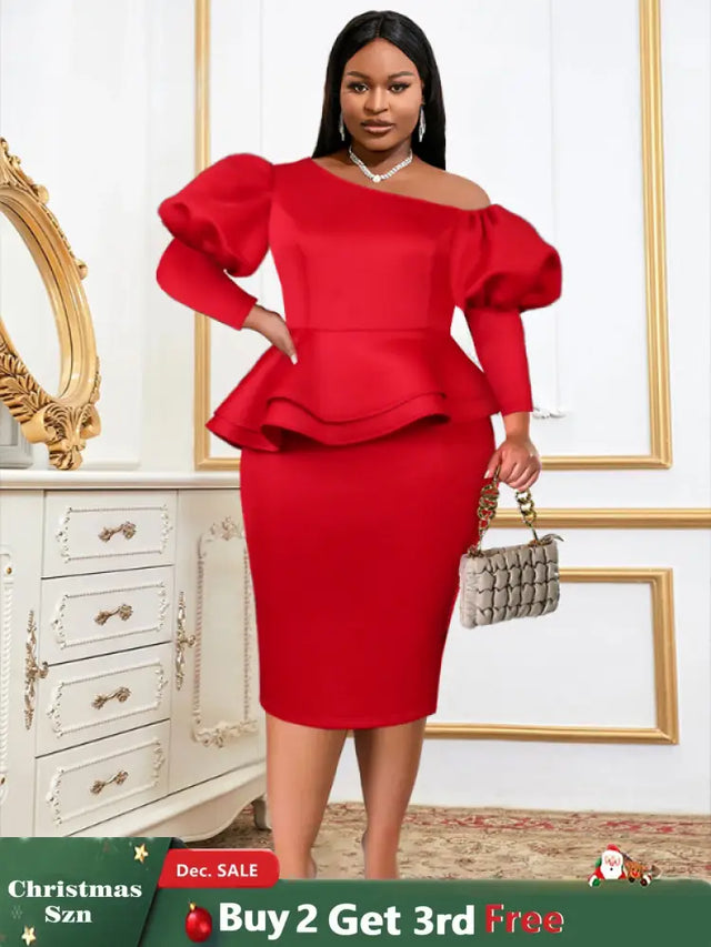 Women One Shoulder Red Dress Bodycon Christmas Party