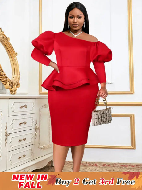 Women One Shoulder Red Dress Bodycon Christmas Party
