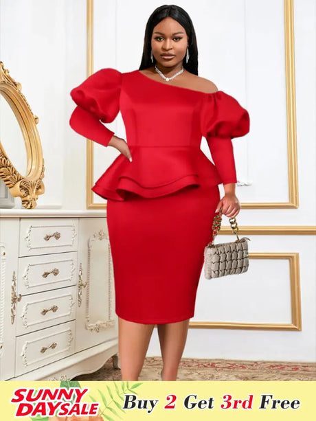 Women One Shoulder Red Dress Bodycon Christmas Party