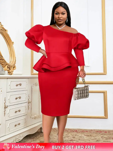 Women One Shoulder Red Dress Bodycon Christmas Party