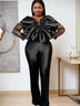 Women Organza Long Sleeve Big Bow Black Jumpsuit Black / S