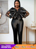 Women Organza Long Sleeve Big Bow Black Jumpsuit Black / S