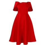 Women Party Dress A Line Cloak Sleeves Event Occasion Female Birthday Wedding Guest Red / S