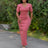 Women Pink Bodycon Long Dresses V Neck Short Sleeves Church Pink / S
