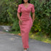 Women Pink Bodycon Long Dresses V Neck Short Sleeves Church Pink / S