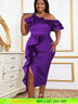 Women Purple Off Shoulder Ruffles Bodycon Dress Purple / S