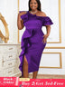 Women Purple Off Shoulder Ruffles Bodycon Dress Purple / S