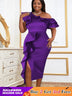 Women Purple Off Shoulder Ruffles Bodycon Dress Purple / S