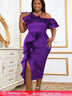 Women Purple Off Shoulder Ruffles Bodycon Dress Purple / S