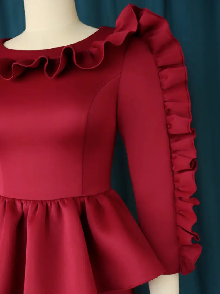 Women Ruffles Red Long Bodycon Christmas Dress