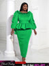 Women Ruffles Red Long Bodycon Christmas Dress Green / S