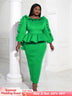 Women Ruffles Red Long Bodycon Christmas Dress Green / S