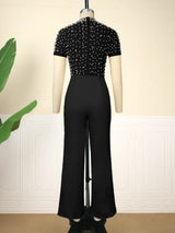 Women See Through Tops Beaded Wide Leg Jumpsuit