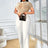 Women See Through Tops Beaded Wide Leg Jumpsuit White / S