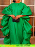 Women Shiny Bubu Dresses O Neck Ruffles Traditional Africa Kaftan Green / One Size