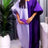 Women Shiny Bubu Kaftan Dresses for Church Color Block African Dresses Purple / One Size