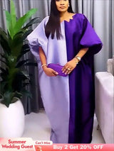 Women Shiny Bubu Kaftan Dresses for Church Color Block African Dresses Purple / One Size