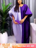 Women Shiny Bubu Kaftan Dresses for Church Color Block African Dresses Purple / One Size