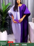 Women Shiny Bubu Kaftan Dresses for Church Color Block African Dresses Purple / One Size