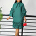 Women Shirt Dress Loose 4 3 Sleeves Pleated Ruffles Bow Collar Green / S
