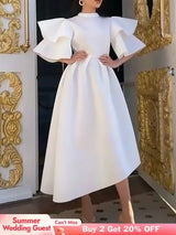 Women Stylish Party Dress A Line High Waist Ruffles Celebrate White / S