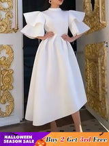 Women Stylish Party Dress A Line High Waist Ruffles Celebrate White / S