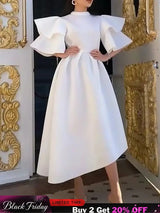Women Stylish Party Dress A Line High Waist Ruffles Celebrate White / S