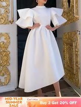 Women Stylish Party Dress A Line High Waist Ruffles Celebrate White / S