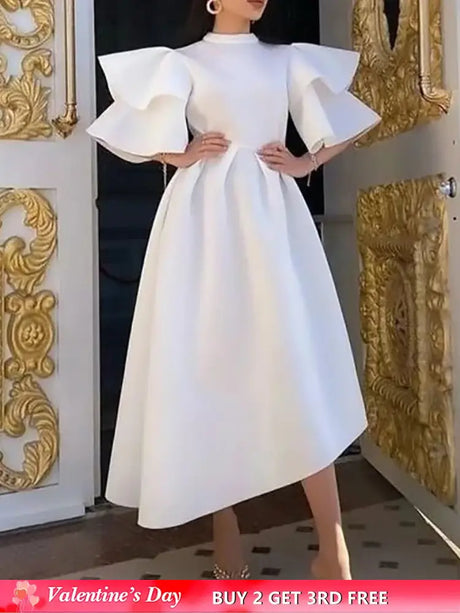 Women Stylish Party Dress A Line High Waist Ruffles Celebrate White / S