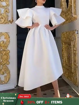 Women Stylish Party Dress A Line High Waist Ruffles Celebrate White / S