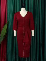 Women Two Pieces Set V Neck Button Up Lantern Sleeves High Waist Skirt Zipper Up Ruffles