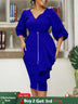 Women Two Pieces Set V Neck Button Up Lantern Sleeves High Waist Skirt Zipper Up Ruffles Blue / S