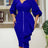 Women Two Pieces Set V Neck Button Up Lantern Sleeves High Waist Skirt Zipper Up Ruffles Blue / S