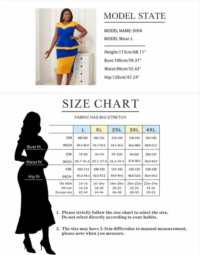 Women V Neck Color Block High Waist Peplum Dresses