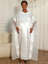 Women White Shiny Bubu Dresses Beading Mesh Patchwork Africa Clothes White / One Size