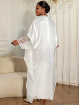 Women White Shiny Bubu Dresses Beading Mesh Patchwork Africa Clothes White / One Size