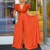 Women Wide Leg Jumpsuits Pleated High Waist V Neck Ruffles African Female One Piece Rompers Orange / S