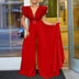 Women Wide Leg Jumpsuits Pleated High Waist V Neck Ruffles African Female One Piece Rompers Red / S