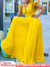 Women Wide Leg Jumpsuits Pleated High Waist V Neck Ruffles African Female One Piece Rompers Yellow / S