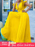 Women Wide Leg Jumpsuits Pleated High Waist V Neck Ruffles African Female One Piece Rompers Yellow / S