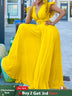 Women Wide Leg Jumpsuits Pleated High Waist V Neck Ruffles African Female One Piece Rompers Yellow / S