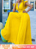 Women Wide Leg Jumpsuits Pleated High Waist V Neck Ruffles African Female One Piece Rompers Yellow / S