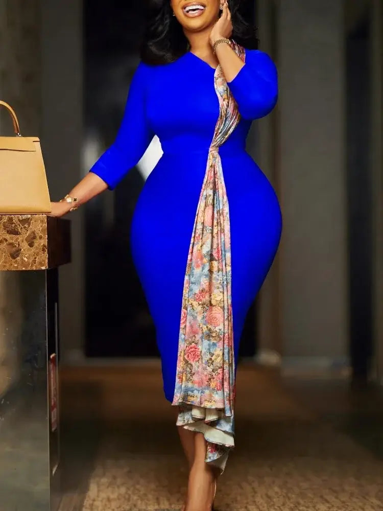 Women’s Dress Autumn Long Sleeve Printed Splicing OL Office Commuter Work Dresses