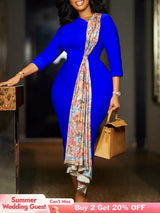 Women’s Dress Autumn Long Sleeve Printed Splicing OL Office Commuter Work Dresses