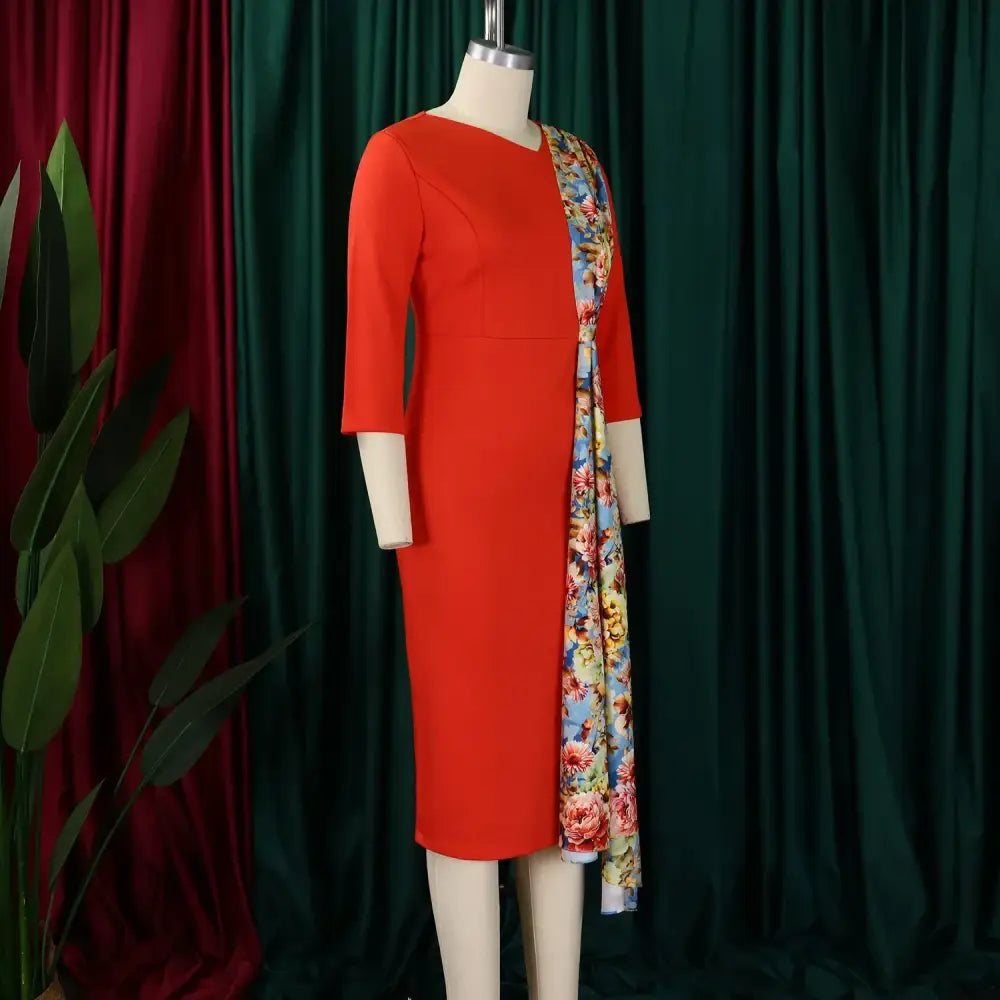 Women’s Dress Autumn Long Sleeve Printed Splicing OL Office Commuter Work Dresses