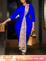 Women’s Dress Autumn Long Sleeve Printed Splicing OL Office Commuter Work Dresses