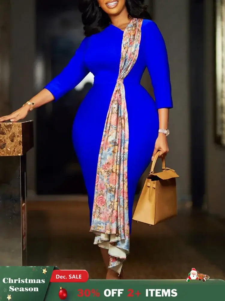 Women’s Dress Autumn Long Sleeve Printed Splicing OL Office Commuter Work Dresses