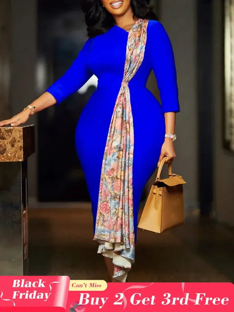 Women’s Dress Autumn Long Sleeve Printed Splicing OL Office Commuter Work Dresses